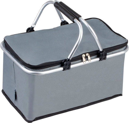Foldable thermal insulated picnic basket for shopping and the beach, waterproof, grey
