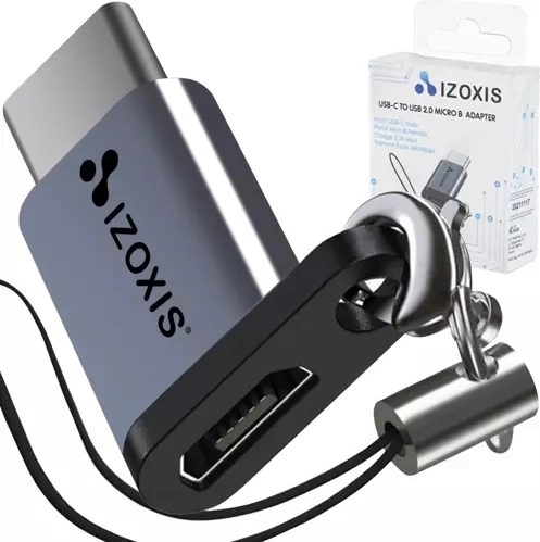 OTG USB‑C to micro USB 2.0 adapter with lanyard