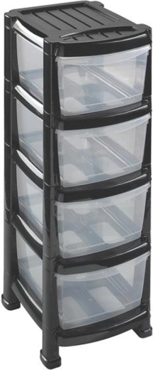 Plastmasas plaukts ar četrām atvilktnēm 29 × 38 × 78 cm