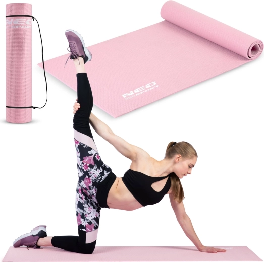 Rozā vingrošanas paklājiņš NEO SPORT 173 × 61 × 0,6 cm ar siksnu