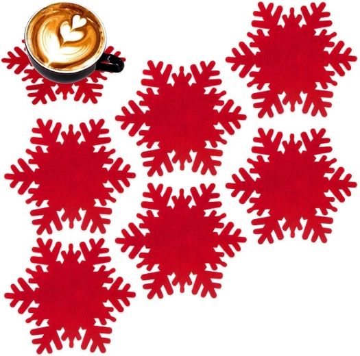 Felt snowflake coasters red 13.5 cm – set of 6 pcs