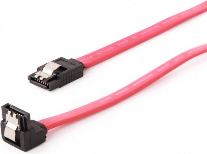 SATA III data cable 10 cm with metal latches, straight and 90° connector