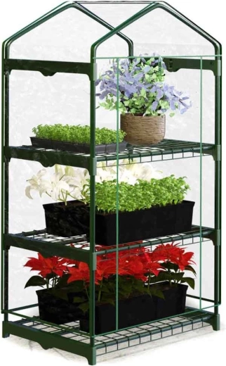 Dārza mini siltumnīca ar 3 plauktiem 125 × 69 × 49 cm Plonos