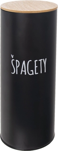 Tin spaghetti canister with bamboo lid, black, diameter 11 cm (CZ/SK)
