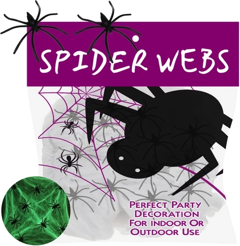 Fluorescent Halloween spider web that glows in the dark RUHHY with 20 spiders - 1 piece