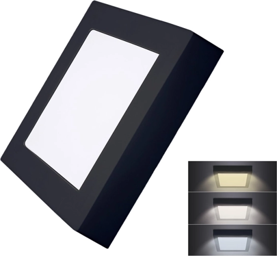Solight LED mini panelis CCT, virsapmetams, kvadrātveida, 12 W, melns