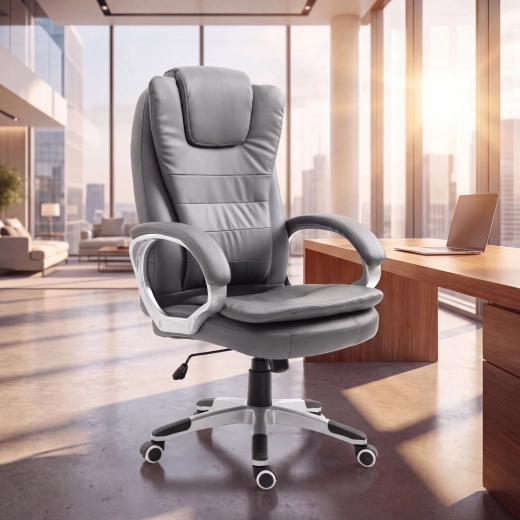 Ergonomisks biroja krēsls ar augstu atzveltni, pelēks