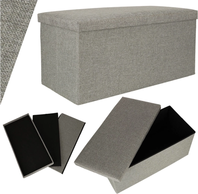 Pelēks salokāms glabāšanas pufs 76x38x38 cm