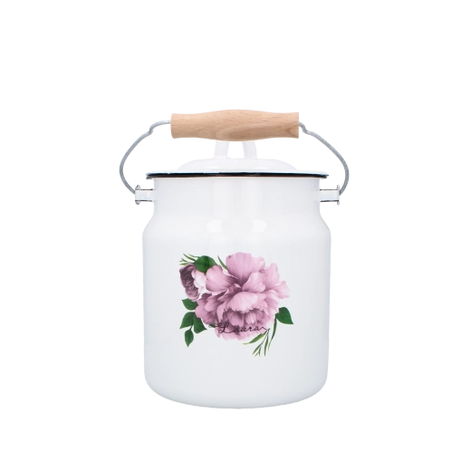 Emalēta piena kanna Laura 3,3 l, balta peonija