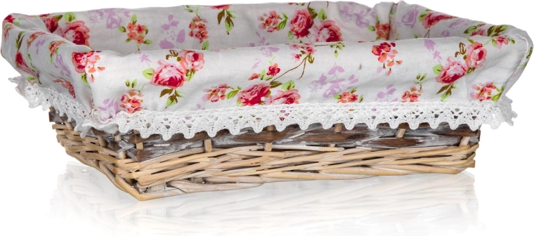 wicker basket with ROSES fabric, rectangular 26 × 18 × 8 cm