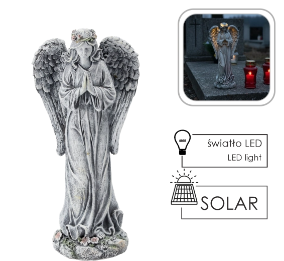 Saules eņģeļa figūriņa ar LED, 34,5 cm