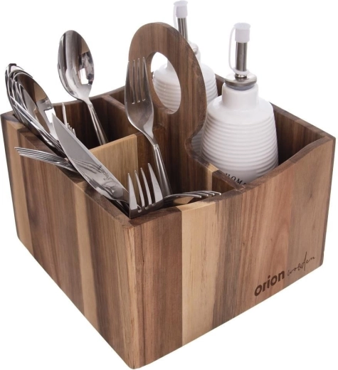 WOODEN wooden stand for cutlery, sauces and spices