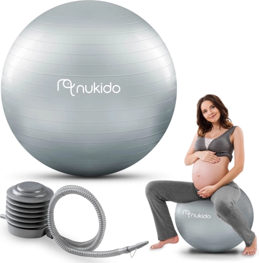 Grūtniecības un fitnesa bumba 65 cm NUKIDO ar pumpi, pelēka