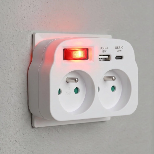 Two sockets with safety shutters