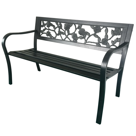 Dārza metāla soliņš Garden Line 125 cm ar atzveltni ar rožu motīvu - 1 gab.