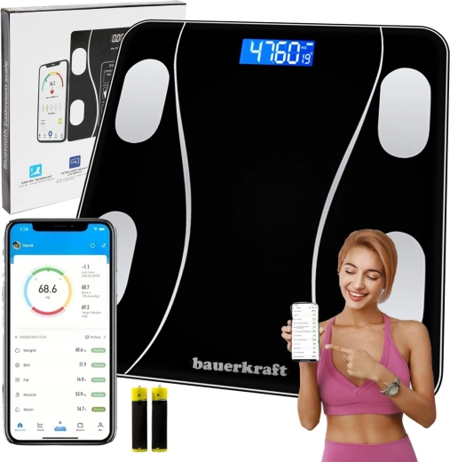 Viedie analītiskie vannas istabas svari ar Bluetooth un lietotni līdz 180 kg