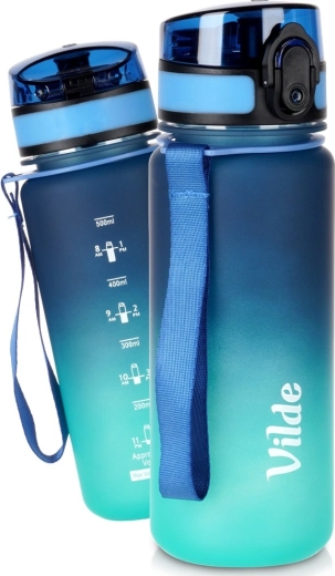 Ūdens pudele Vilde 500 ml zilgani tirkīza ar mērskalu