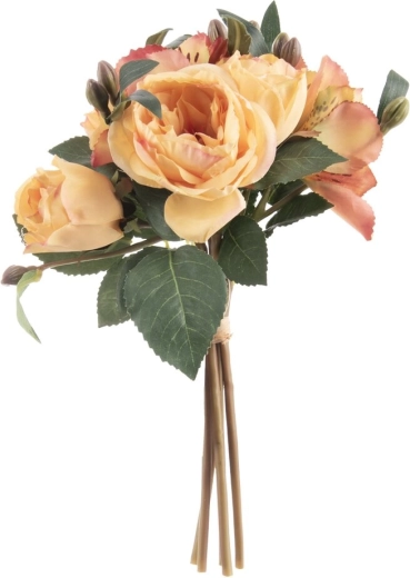 Dekoratīvs mākslīgais zieds roze/lilija pušķī, dzeltens, 26 cm