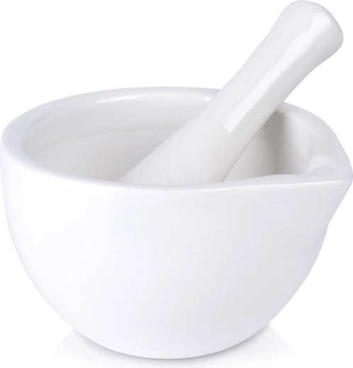 Porcelāna piesta ar piestu, balta
