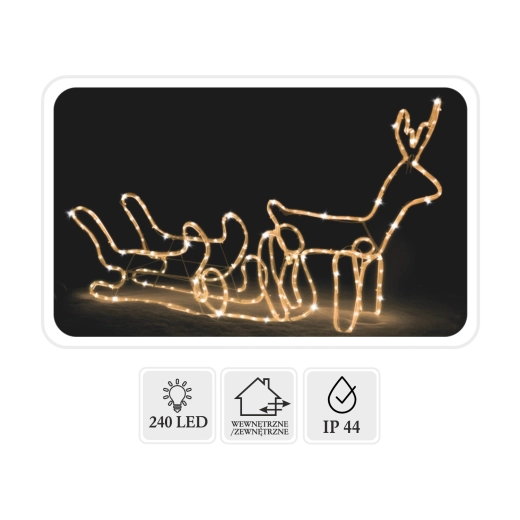 Ziemassvētku LED ziemeļbriedis ar kamanām 120 × 27 × 66 cm, silti balta + aukstais flash, lietošanai iekštelpās un ārā