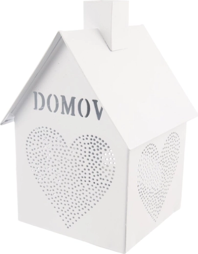 White metal house-shaped candle holder with heart “Home” 17 cm