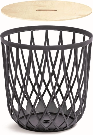 Universāls stiepļu grozs ar koka vāku 39 cm, antracīts