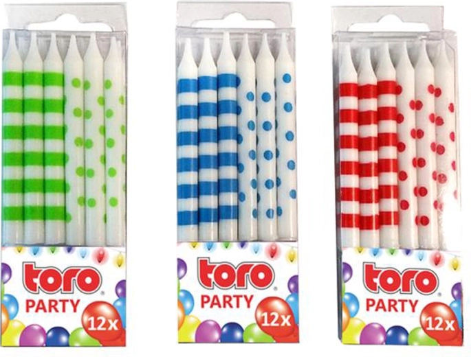 TORO Cake Candles with Holders, 6 cm, 12 pcs