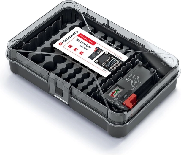 Bateriju organizators ar testeri, 29,5 × 19,5 × 7 cm