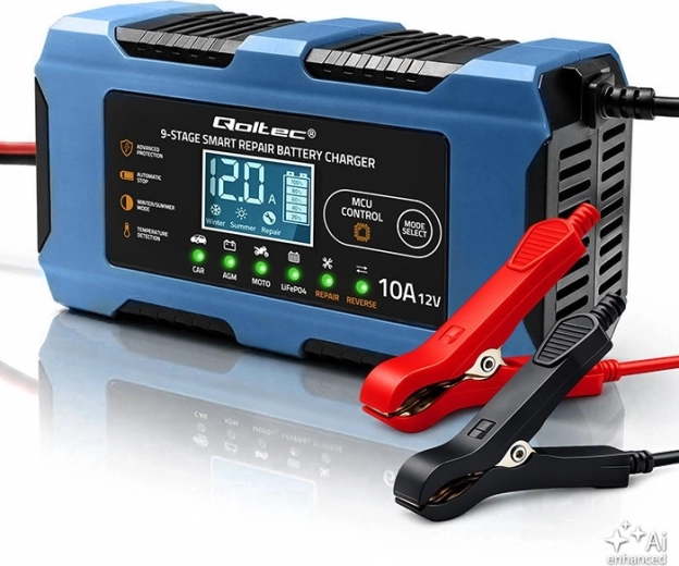 Akumulatoru lādētājs Qoltec 12 V / 10 A ar remonta funkciju AGM, GEL un LiFePO4