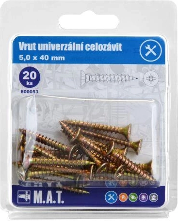 Universāla skrūve ar pilno vītni 5,0 × 40 mm, cinkota, 20 gab.