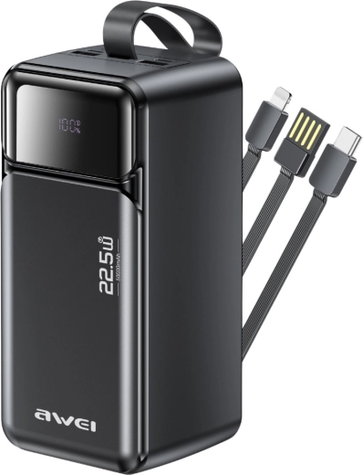 Awei ārējā baterija 50000 mAh ar ātro uzlādi 22,5 W PD