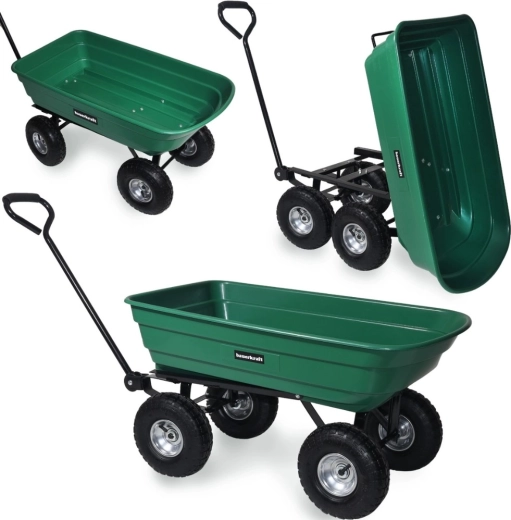 Dārza transporta ratiņi ar izberamu kasti, 100 l / 300 kg, zaļi
