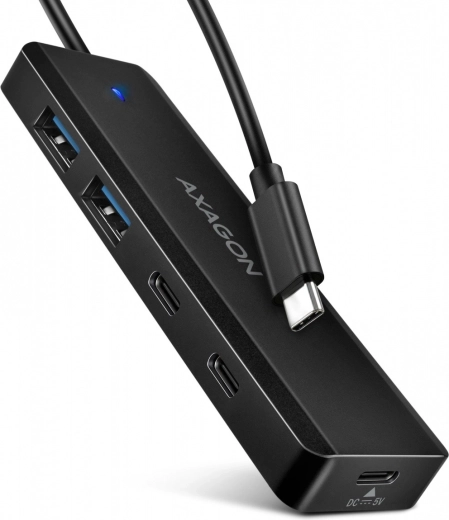 AXAGON Travel USB‑C Hub, 4-Port 5Gbps (2× USB‑A, 2× USB‑C) with USB‑C Power Input and 19 cm Cable