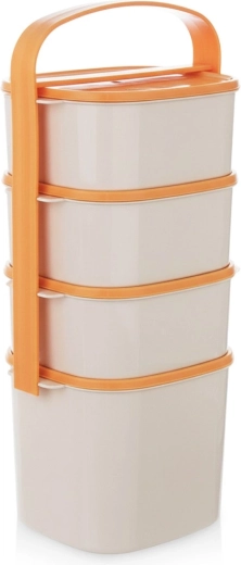 Plastmasas 4 stāvu pusdienu kārba, 2 l + 3× 1,15 l