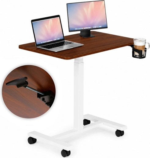 Pārvietojams augstumā regulējams klēpjdatora galds ModernHome 70 × 48 cm, brūna virsma – 1 gab.