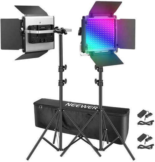 Neewer 660 PRO RGB LED studio kit 2× 50 W (3200–5600 K) with stands and barn doors