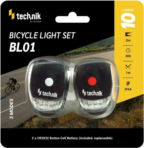 Tehnik velosipēda lukturu komplekts ar silikona pārklājumu (priekšējais un aizmugurējais)