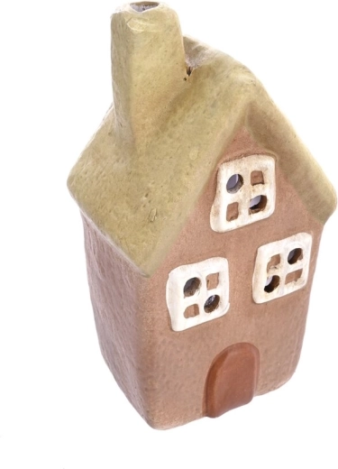Keramikas svečturis mājiņas formā bēši–zaļš 14 cm