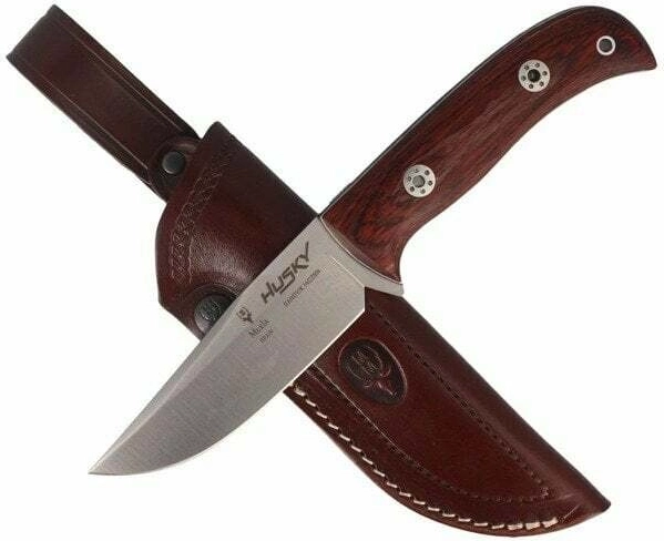 MUELA Husky āra nazis 11 cm, RWL34 tērauds, Pakka koks, ādas maksts