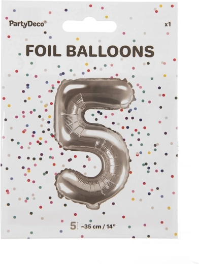 Sudraba folijas balons cipars 5 (35 cm)