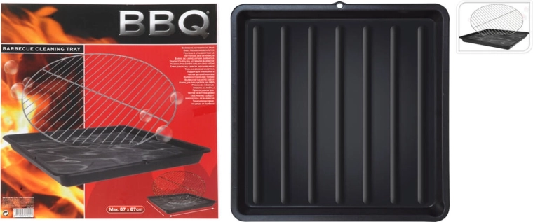 Paplāte BBQ režģu un trauku mazgāšanai, 67 × 67 × 6 cm, plastmasa, melna