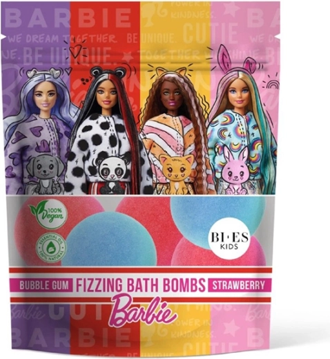 BARBIE šumējošās vannas bumbas košļājamās gumijas un zemenes aromātā 6×55 g