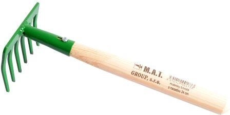 Rokas grābeklītis ar koka kātu, 6 zari, 24 cm