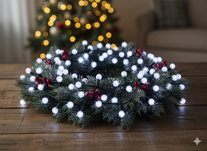 LED Ziemassvētku gaismas virtene Cherry Ball 200 LED auksti balta 19 m
