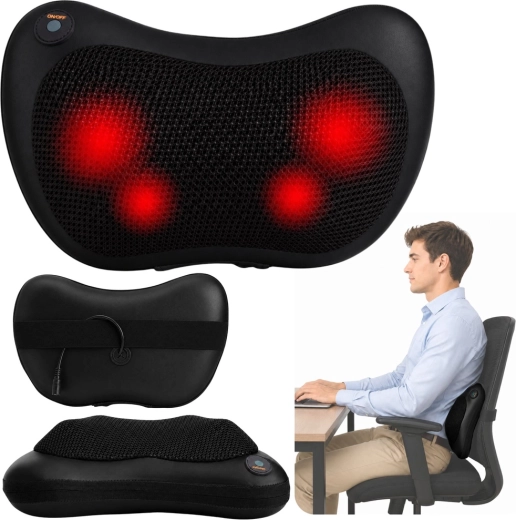Shiatsu massage pillow for neck and back with heat, black