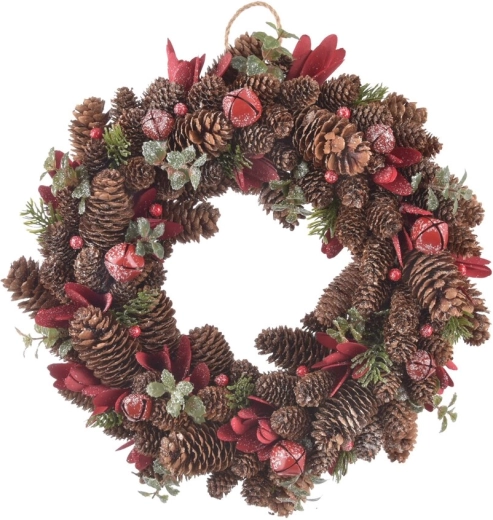 Decorative Pine Cone Wreath Red 40 cm