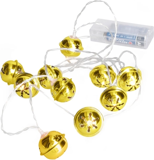 Solight LED Ziemassvētku virtene ar zvaniņiem, 10 LED, zelta krāsā, 1,5 m, uz baterijām