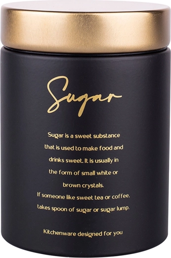 Apaļa cukura kārba “Sugar” matēti melna ar zelta vāku