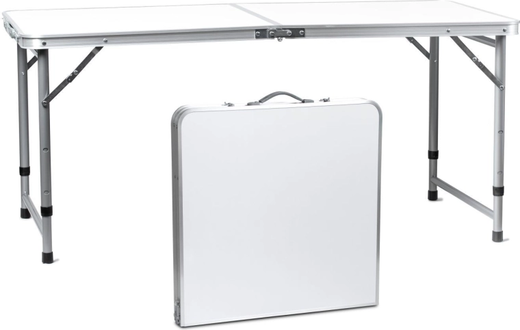 Salokāms tūrisma galds ar rokturi un regulējamu augstumu 120 × 60 cm, balts