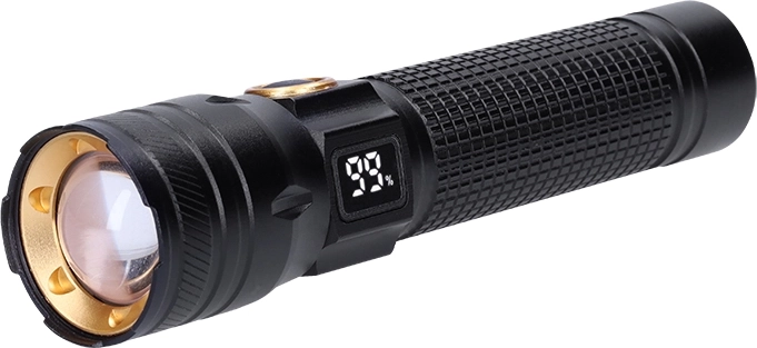 Solight uzlādējama LED kabatas lampa ar displeju 200 lm, zoom, Li-Ion